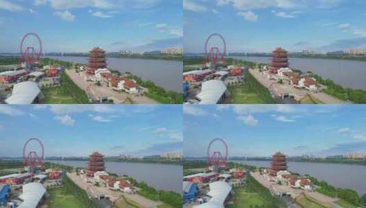 中国湘潭万楼青年码头景区航拍高清在线视频素材下载