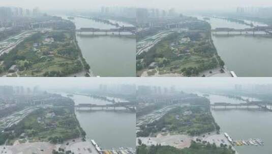 航拍咸阳市廊桥咸阳湖 统一广场高清在线视频素材下载