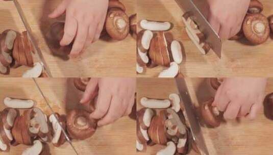 处理鲜香菇清洗香菇切香菇高清在线视频素材下载