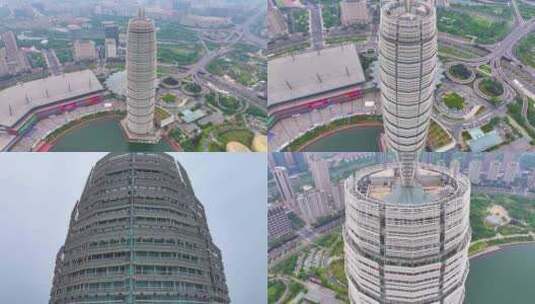河南郑州市大玉米大楼航拍绿地中心千玺广场高清在线视频素材下载