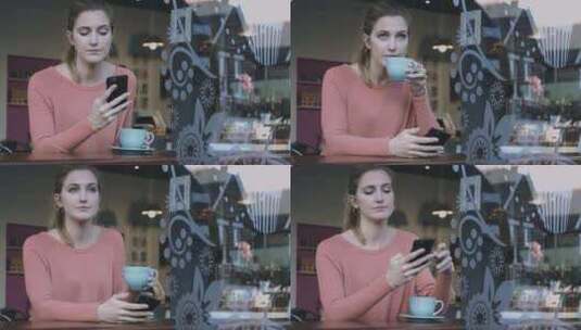 女孩独自在咖啡馆喝咖啡高清在线视频素材下载