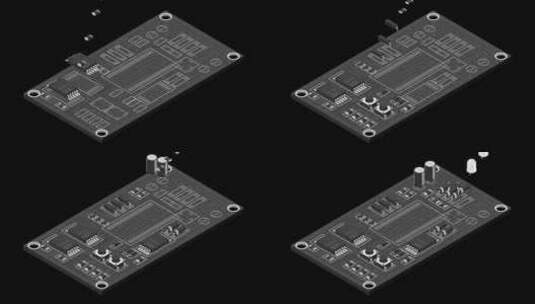 等距电子板动画。带有电子元件的等距印刷电高清在线视频素材下载
