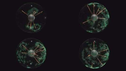 黑色背景上霓虹绿橙色线条的能量脉冲能量球高清在线视频素材下载