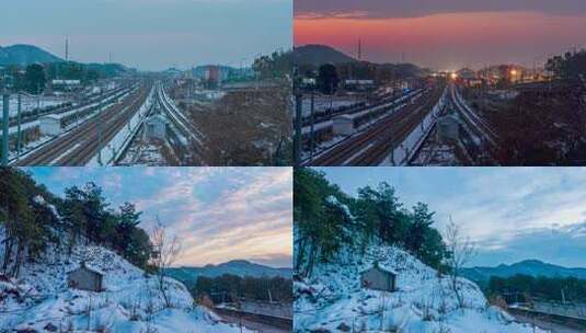 雪后黄昏铁路风景 永康铁路线高清在线视频素材下载