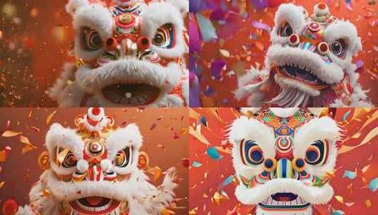 狮子非遗文化 新年喜庆 春节舞狮CG动画高清在线视频素材下载