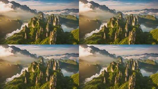 群山云海森林自然风光全景高清在线视频素材下载