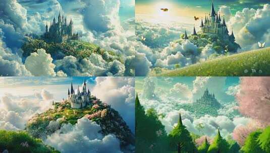 合集 神秘梦幻城堡动画 云海中的童话城堡高清在线视频素材下载