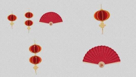   中国风红灯笼飘动折扇打开动画素材高清AE视频素材下载