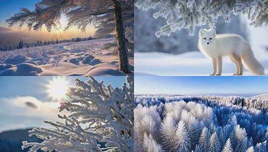 冬天雾凇雪景 森林里的小动物高清在线视频素材下载