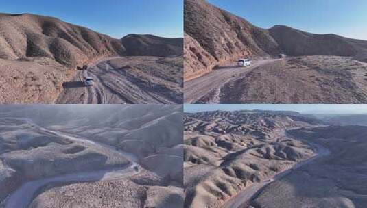 越野车行驶在荒野山路 西北大山高清在线视频素材下载