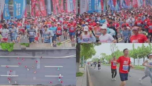 马拉松比赛中的跑步人群高清在线视频素材下载