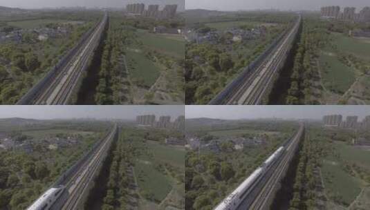 航拍飞驰的高铁高清在线视频素材下载