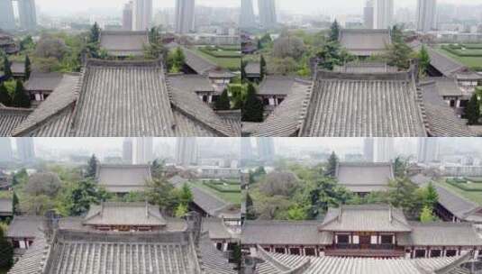 中国寺庙古建筑航拍飞过屋檐实拍高清在线视频素材下载