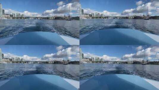 一艘摩托艇穿过滨海湾高清在线视频素材下载