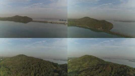 航拍武汉东湖绿道水面桥高清在线视频素材下载