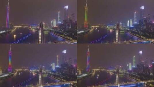 鸟瞰广州猎德大桥夜景高清在线视频素材下载