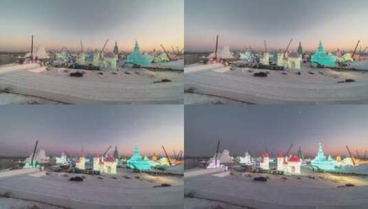 4K哈尔滨冰雪大世界建设延时摄影高清在线视频素材下载