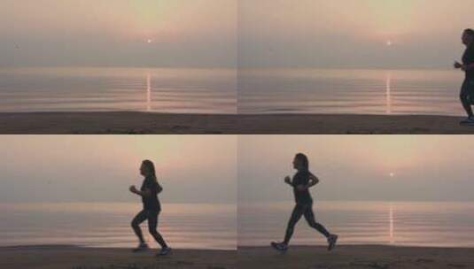 在海边跑步的女人高清在线视频素材下载