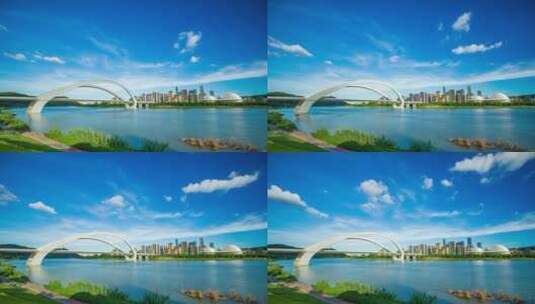 南宁大桥五象新区邕江风光高清在线视频素材下载