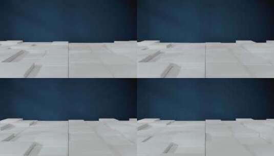 白色起伏的方块地面与蓝色墙面3D渲染高清在线视频素材下载