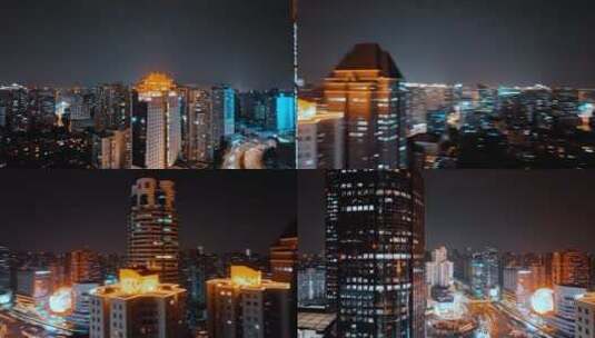 徐家汇西藏大厦夜景航拍高清在线视频素材下载