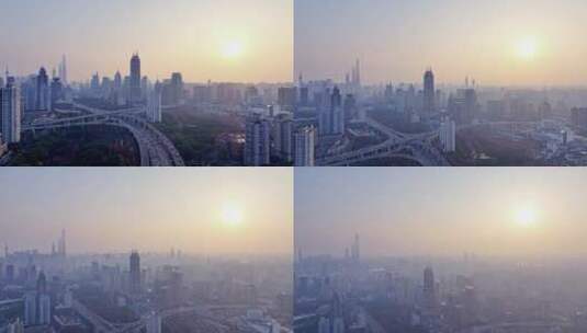 上海徐汇区日出航拍高清在线视频素材下载