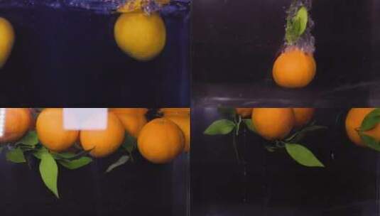 创意新鲜橙子柑橘桔子入水碰撞水果合集4K高清在线视频素材下载