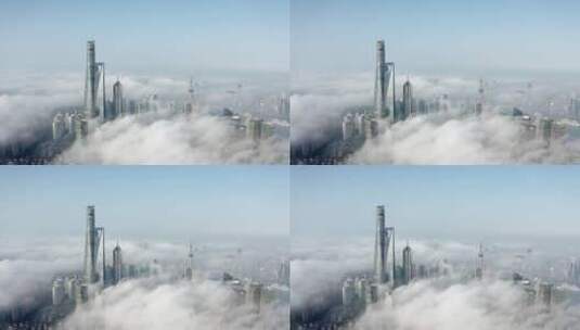 上海平流雾陆家嘴日出航拍4K高清在线视频素材下载