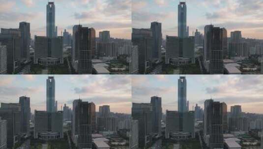 2022广州中信广场天河城市清晨太阳雾气阳光高清在线视频素材下载