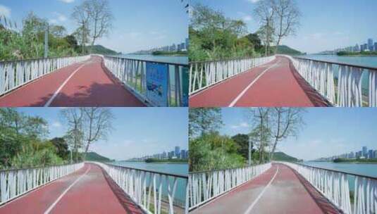 南宁青环路邕江岸边绿道自行车道跑道高清在线视频素材下载
