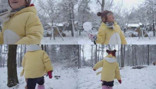 大雪天娃娃在雪地玩耍高清在线视频素材下载