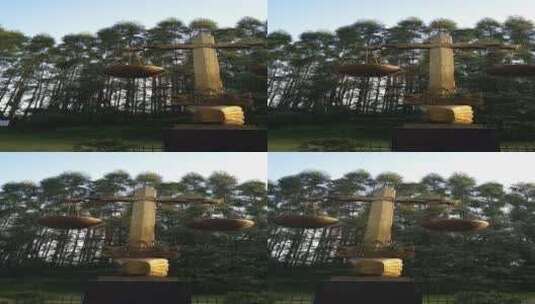 公园青铜雕塑的天平代表公正高清在线视频素材下载