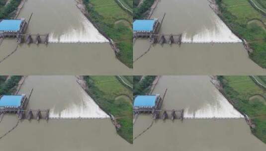 航拍堤坝水坝瀑布流水高清在线视频素材下载