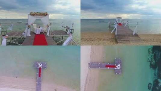 4k温馨浪漫的海边婚礼布置空镜头高清在线视频素材下载