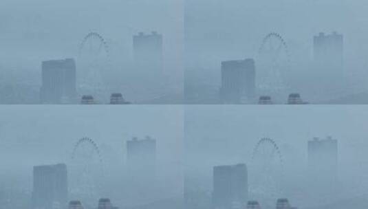 上海航拍锦江乐园平流雾高清在线视频素材下载