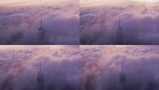 航拍云雾中的建筑高清在线视频素材下载