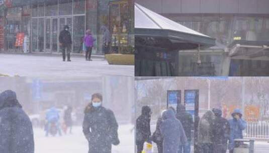 冬天大雪中的行人高清在线视频素材下载