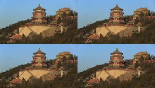 清晨阳光普照下的北京颐和园佛香阁特写高清在线视频素材下载