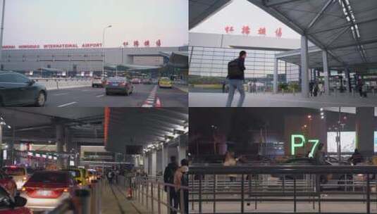 白天和夜晚繁忙的虹桥机场高清在线视频素材下载