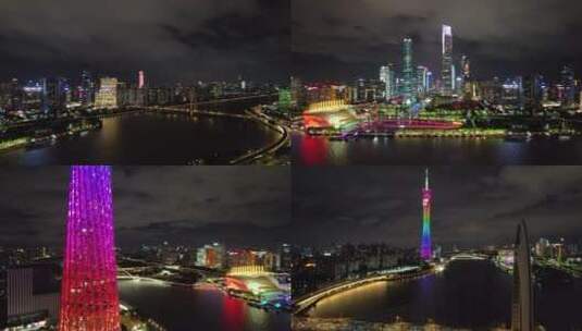 珠江两岸夜景航拍4K高清在线视频素材下载