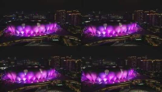 杭州奥体中心体育场夜景航拍高清在线视频素材下载