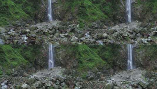 夏日山间溪流瀑布航拍高清在线视频素材下载