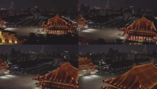航拍的夜间广场音乐厅景观高清在线视频素材下载