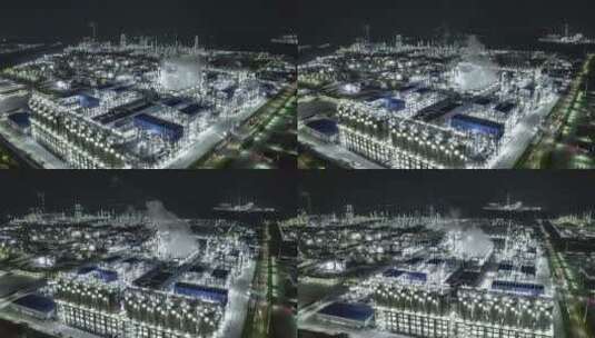 宁波石油化工企业炼油厂夜晚4k延时航拍高清在线视频素材下载