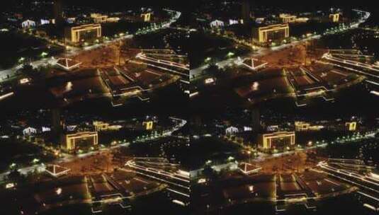 城市夜景灯光车流湖水航拍高清在线视频素材下载