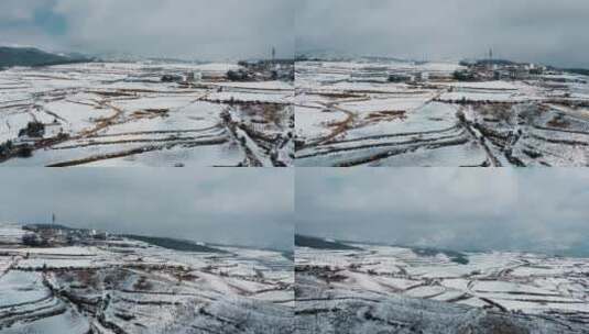 冬季雪景自然风光积雪覆盖耕地田野银白世界高清在线视频素材下载