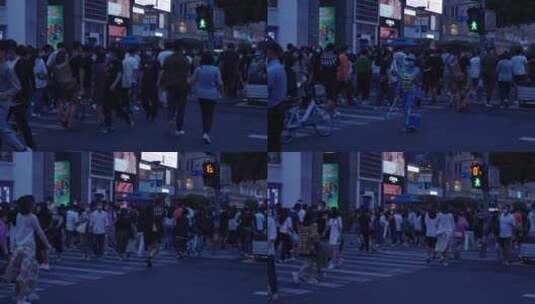 上海南京路步行街人流夜景高清在线视频素材下载