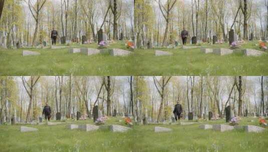 男人带着鲜花来扫墓高清在线视频素材下载
