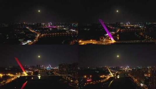 4K航拍月圆夜的洪山桥3高清在线视频素材下载