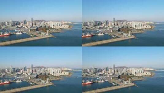 4k  航拍青岛城市海岸线办公楼高清在线视频素材下载